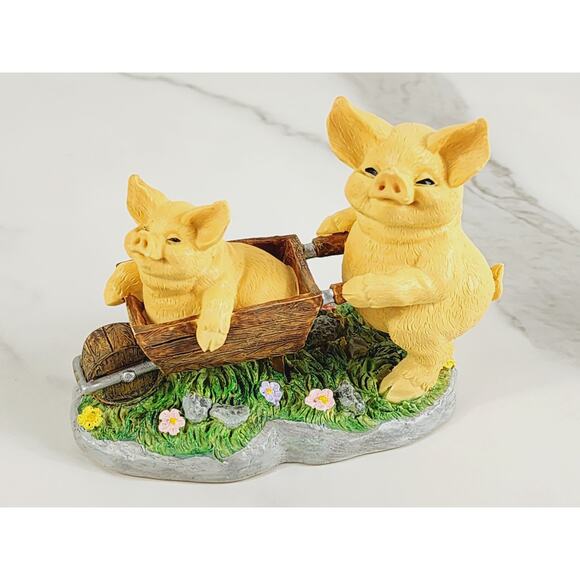 Russ Piglet Pig Piggy On A Cart Truffles Figurine 4" Resin 90s Home Decor Vtg - Picture 1 of 12